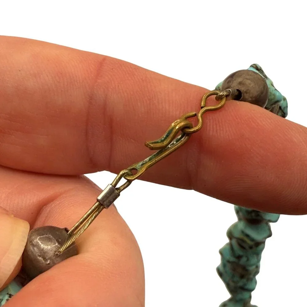 Exceptional Vintage Nugget Turquoise & Sterling? Silver Bench Bead Necklace‎